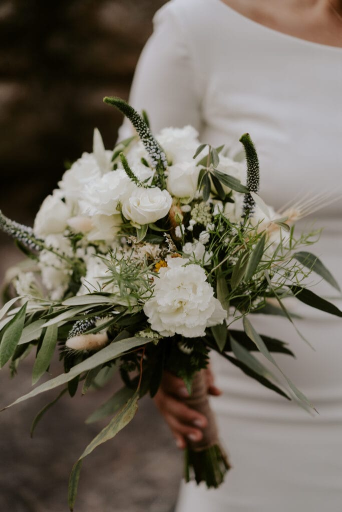 white and green bridal bouquet 