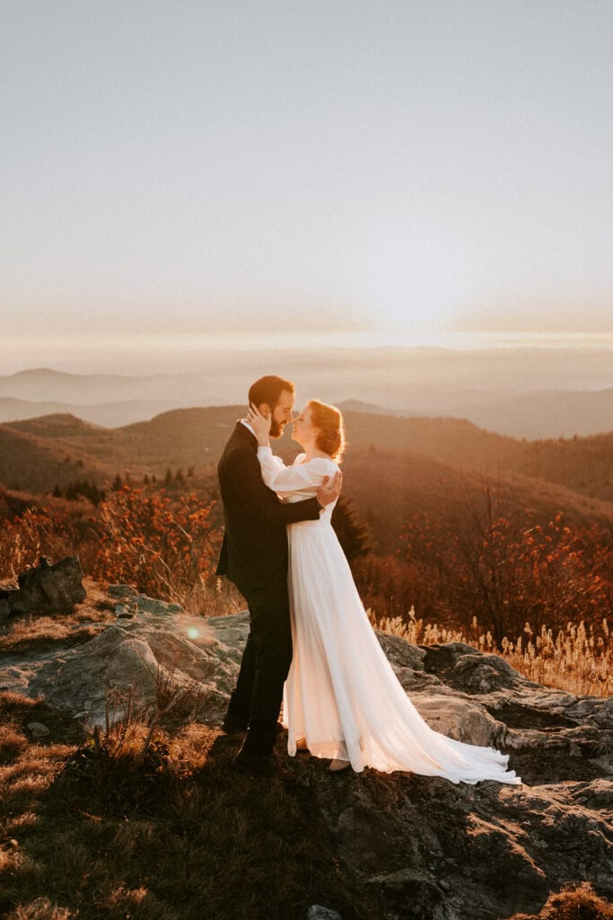 bride and groom eloping in mountains outside of asheville, north carolina