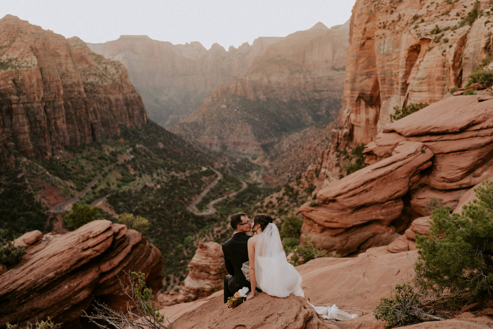Sunset Zion Canyon Overlook Elopement Wedding
