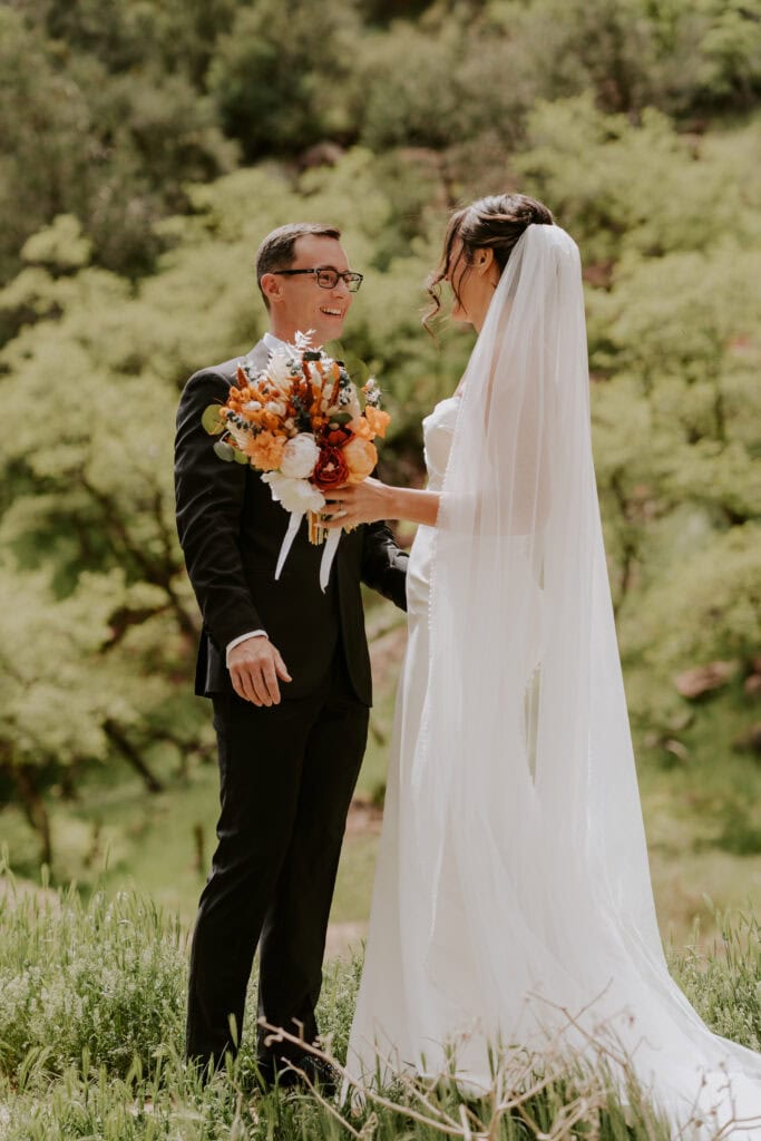 Zion Canyon Lodge First Look Bride and Groom Elopement ZNP