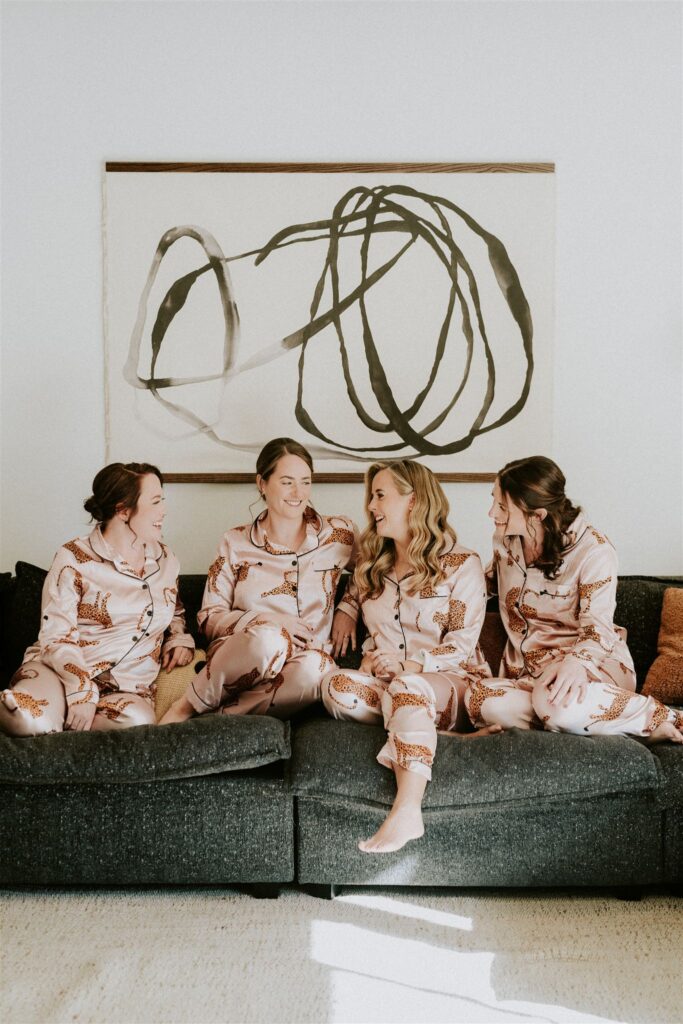 bride and bridesmaids in matching pjs