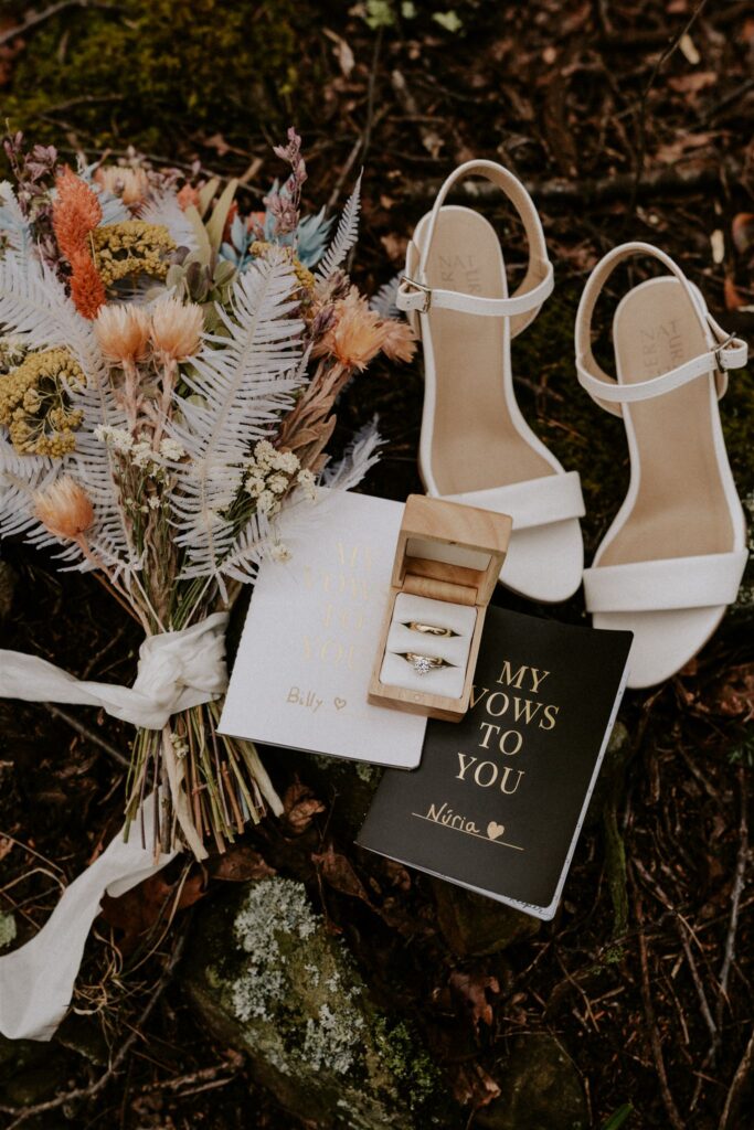 adventure elopement detail flatlay