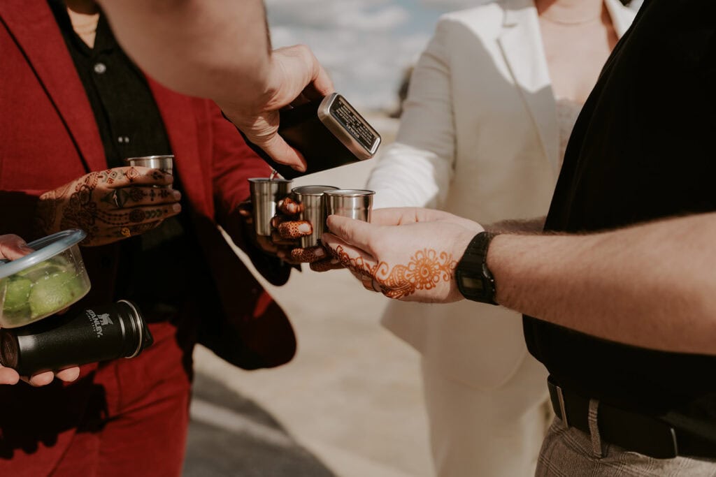 brides taking shots with their friends