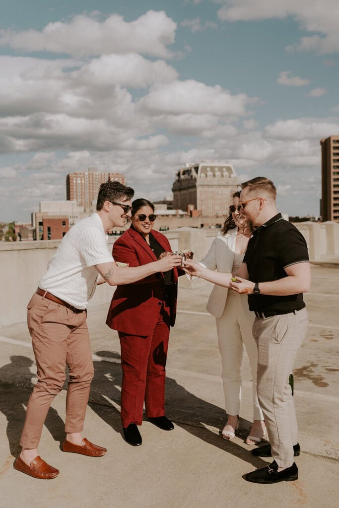 brides taking shots with their friends