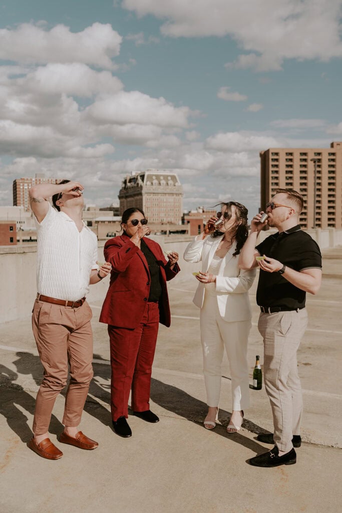 brides taking shots with their friends