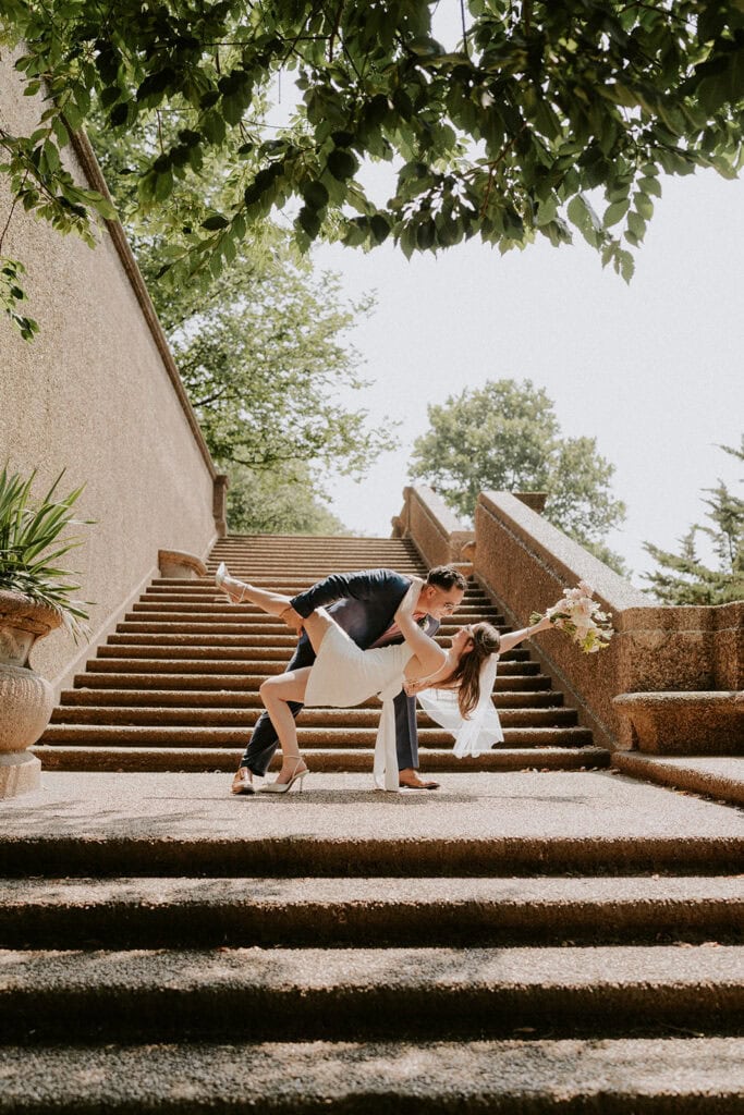bride and groom wandering around washington dc during their elopement day