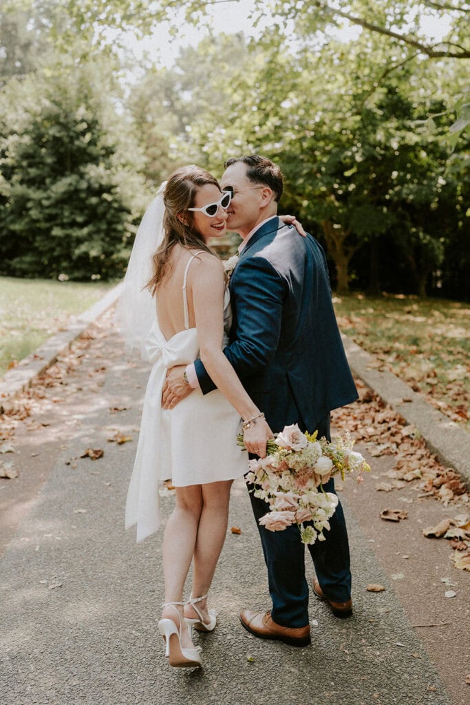 bride and groom wandering around washington dc during their elopement day